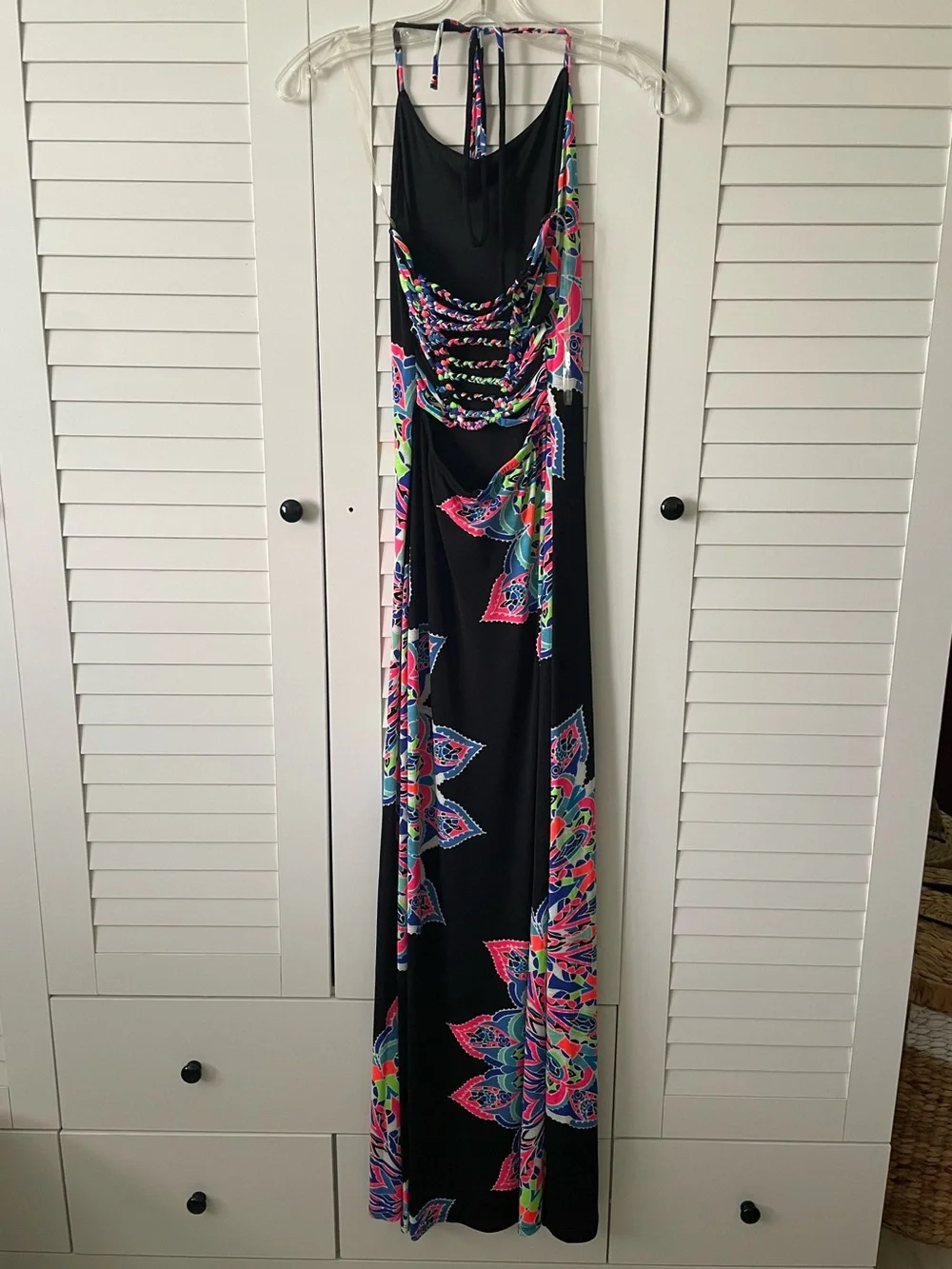 Black Colorful Mandala Dress Bohemian Vacation Resort Y2K Bodycon Halter Dress